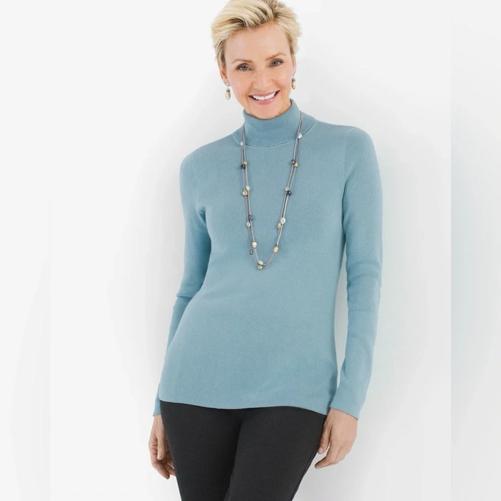 Chicos Womens Blue Turtleneck Sweater Size Medium Coolmax Technology NWT - Picture 12 of 12